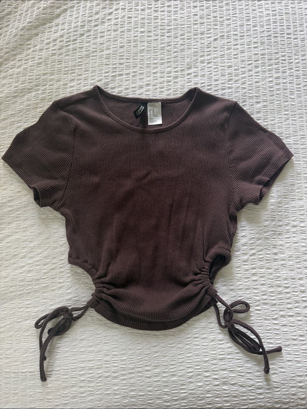 H&M Brown Ribbed Cinch-Side Crop Top